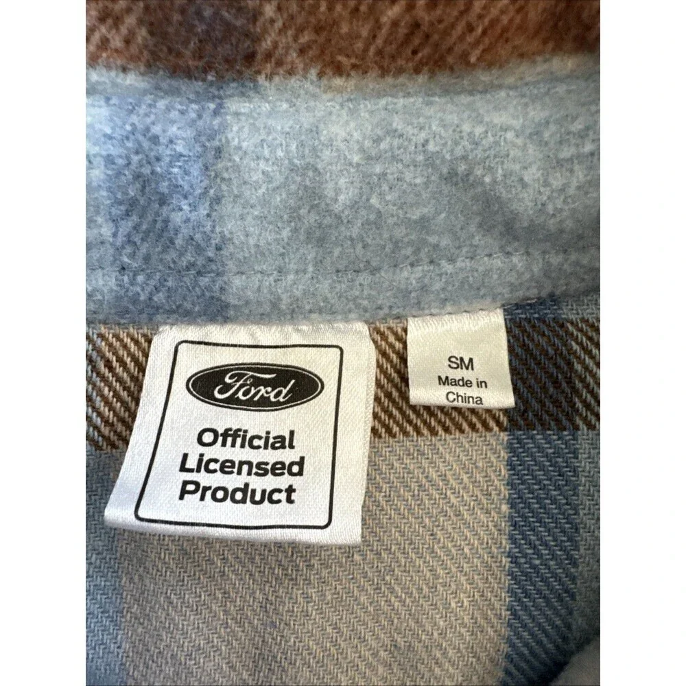 Ford Bronco Flannel Shirt Women’s S/M  Blue Plaid Western Oversized Shacket